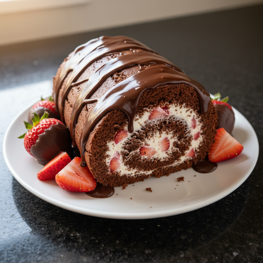 Chocolate-Covered Strawberry Swiss Roll