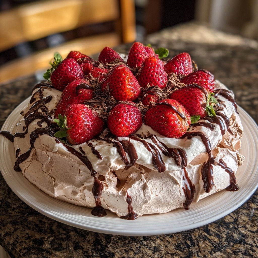 Stunning Strawberry Chocolate Pavlova