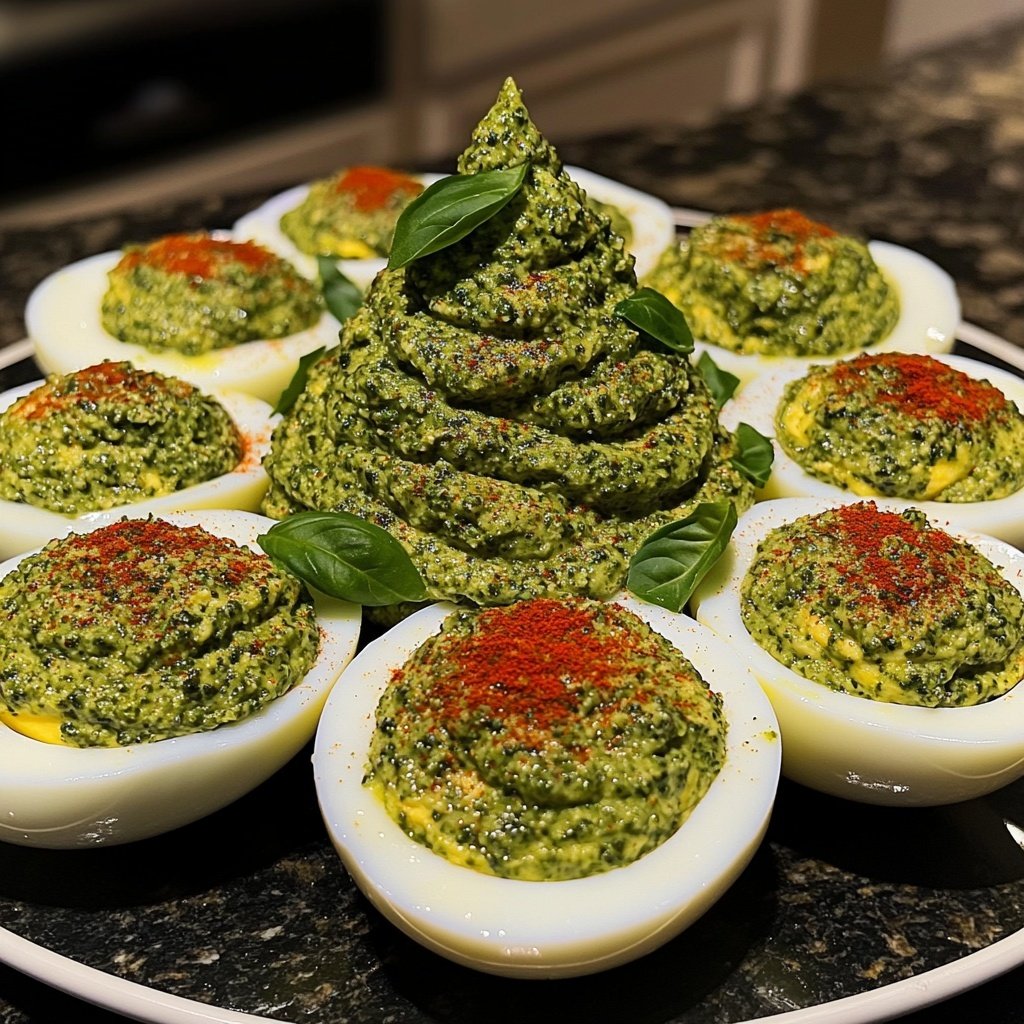 Christmas Tree Deviled Eggs Pesto