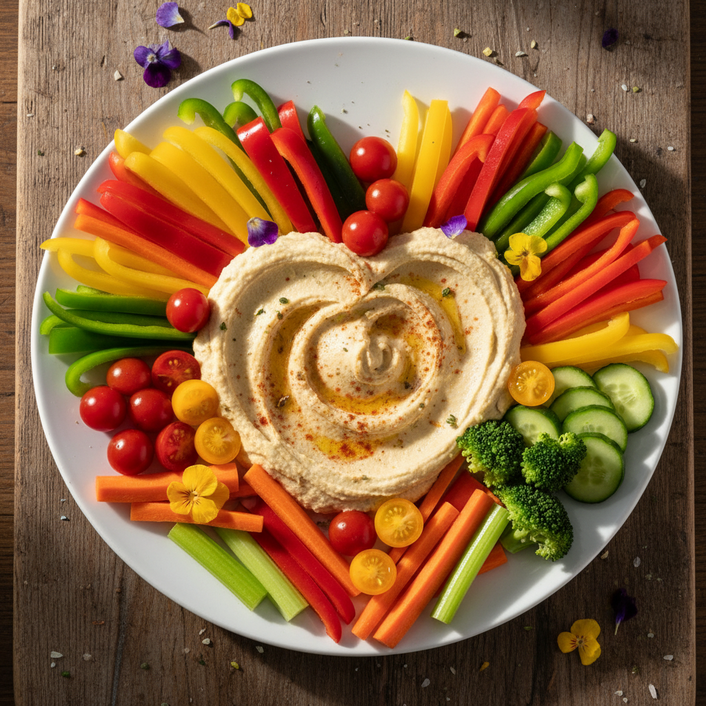 Heart-Shaped Veggie and Hummus Platter