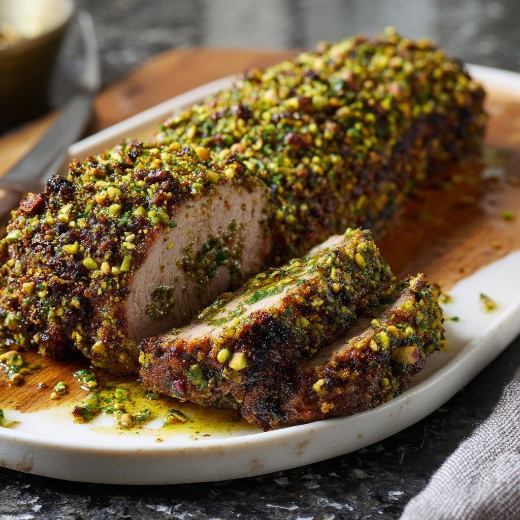 Pistachio Crusted Pork Tenderloin with White