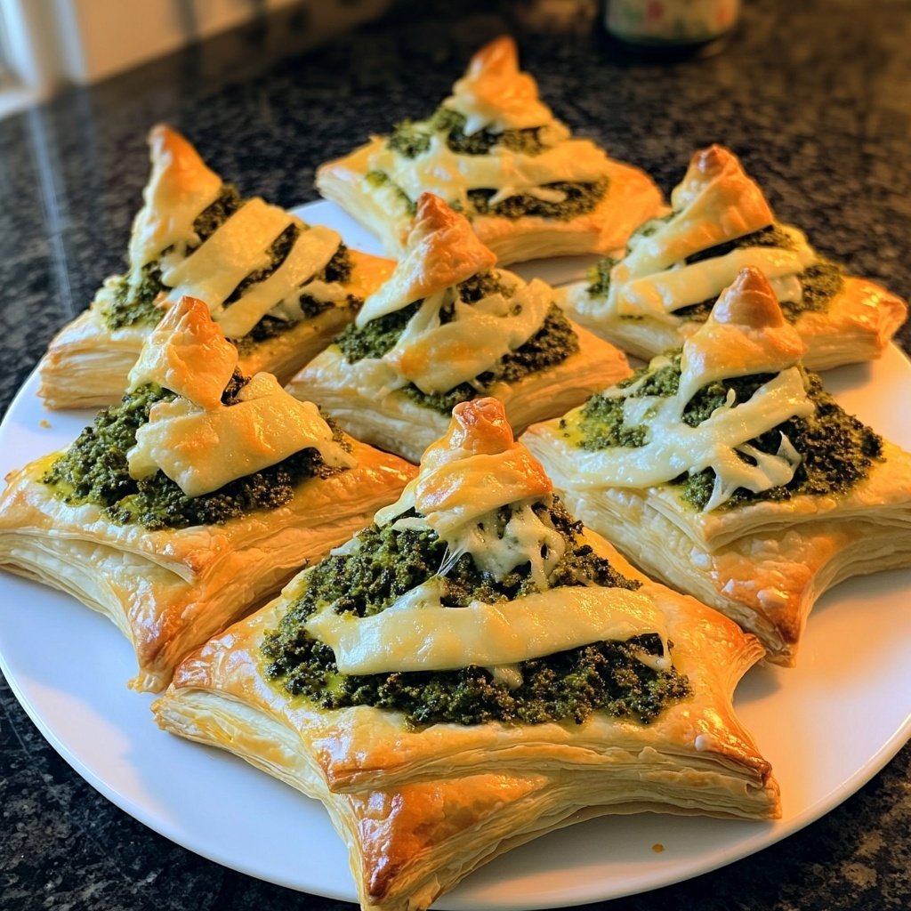 Puff Pastry Christmas Trees with Pesto and Cheese