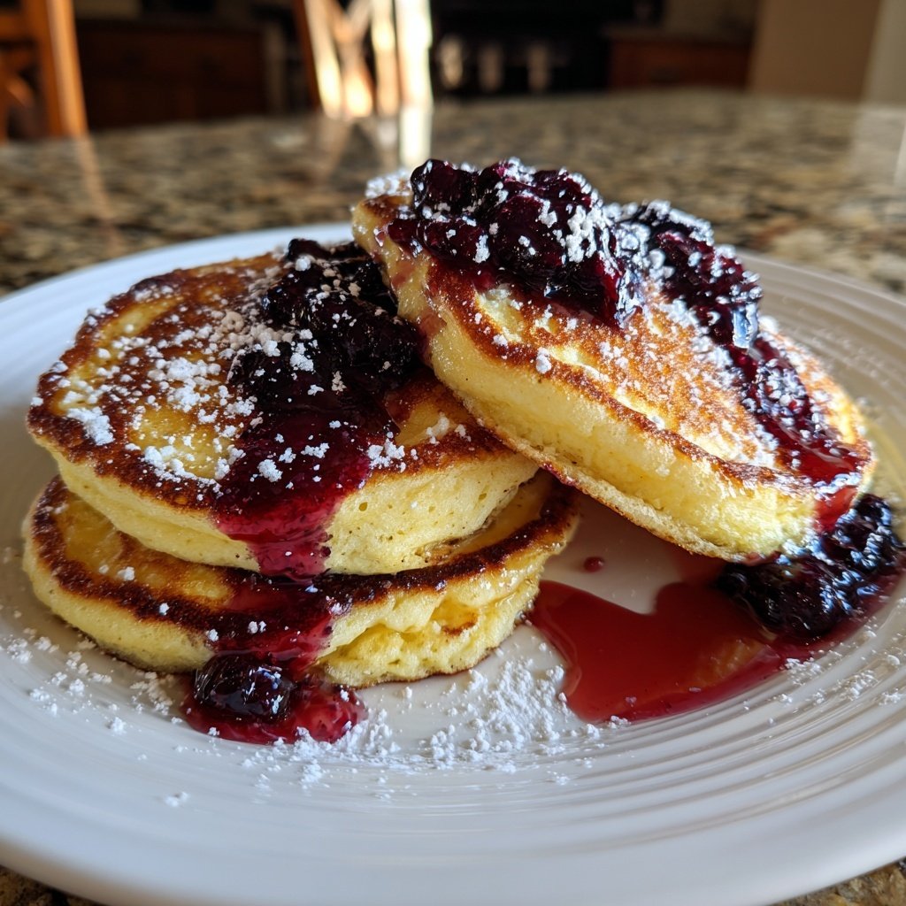 Lemon Ricotta Pancakes with Blueberry Syrup