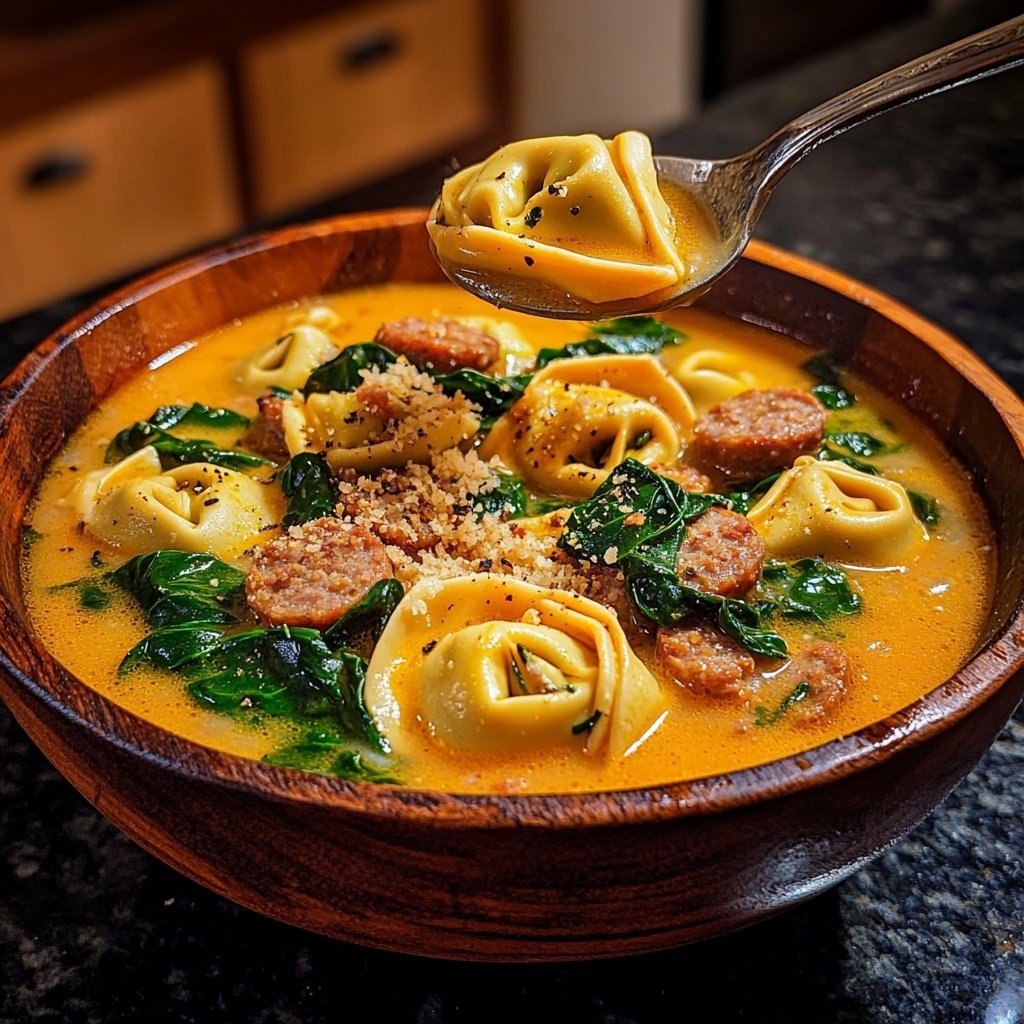Sausage Tortellini Soup with Spinach