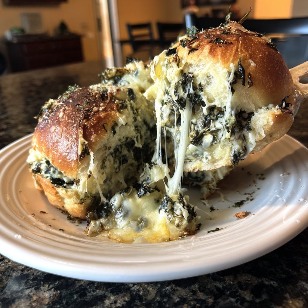 Cheesy Spinach Artichoke Sliders