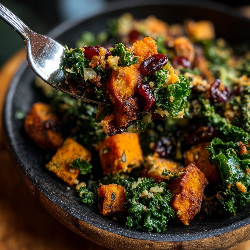 Kale Sweet Potato Salad with Cranberries