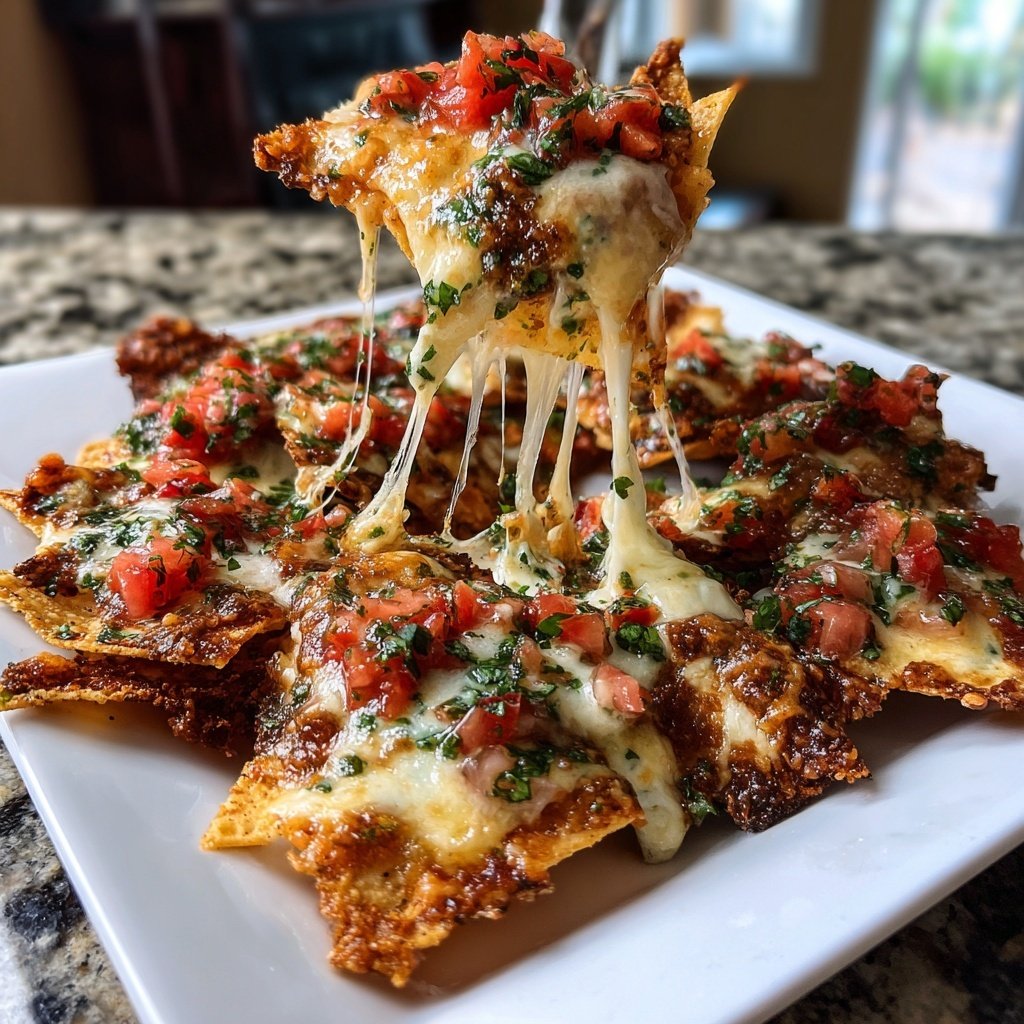 Baked Nachos with Salsa and Queso