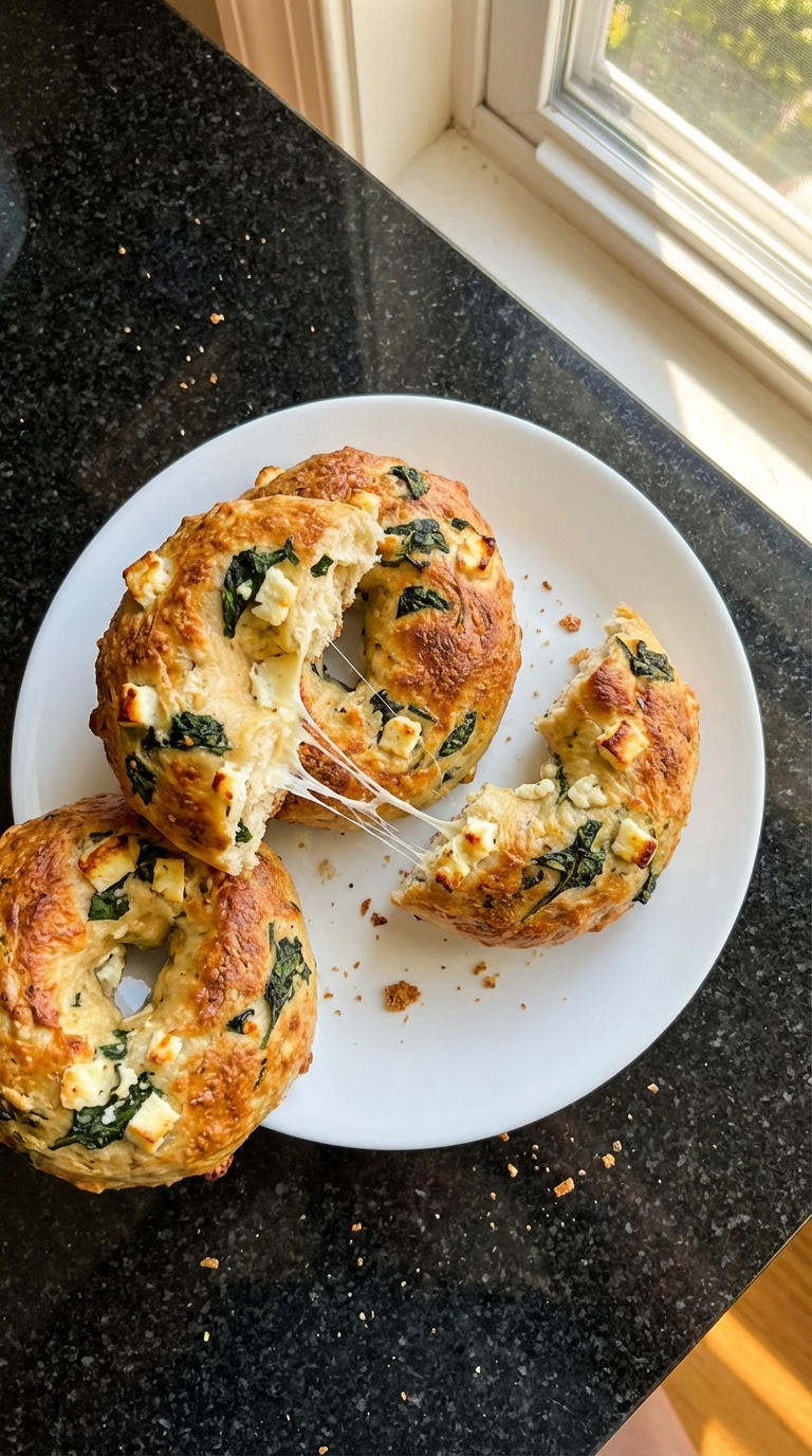 Feta and Spinach Bagels