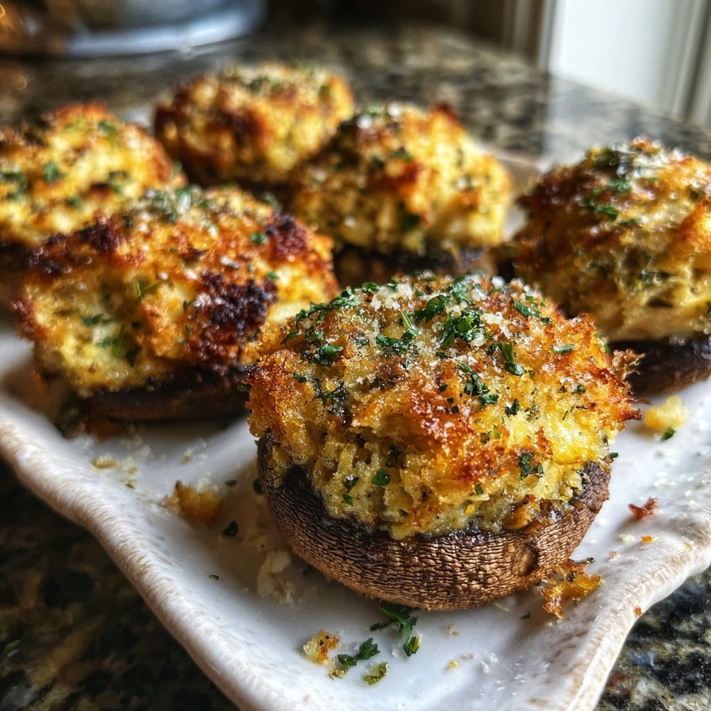 Crab Cake Stuffed Mushrooms