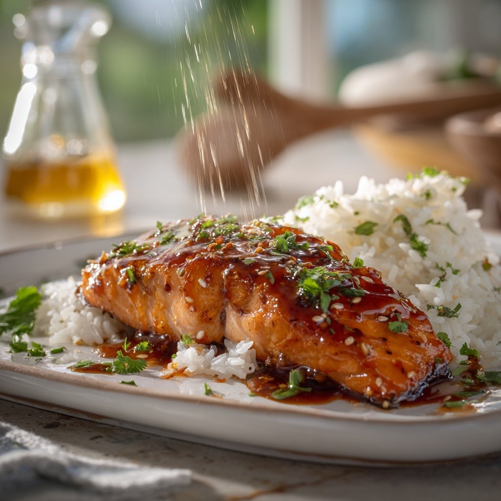 Sriracha Honey Salmon with Rice
