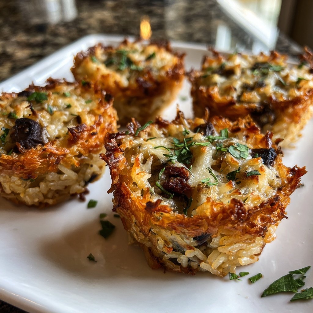 Stuffed Mushroom Crispy Rice Cups