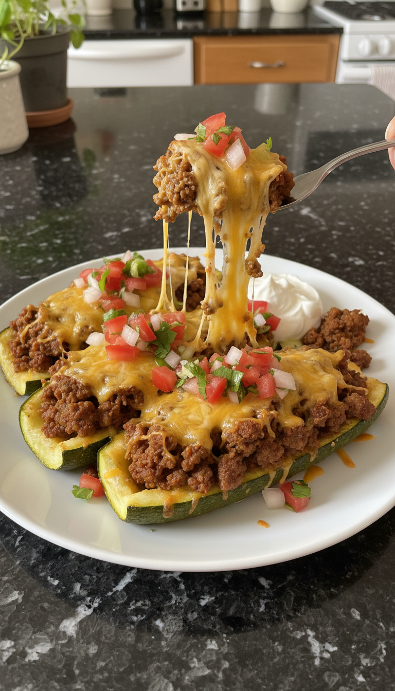 Ground Beef Taco Stuffed Zucchini